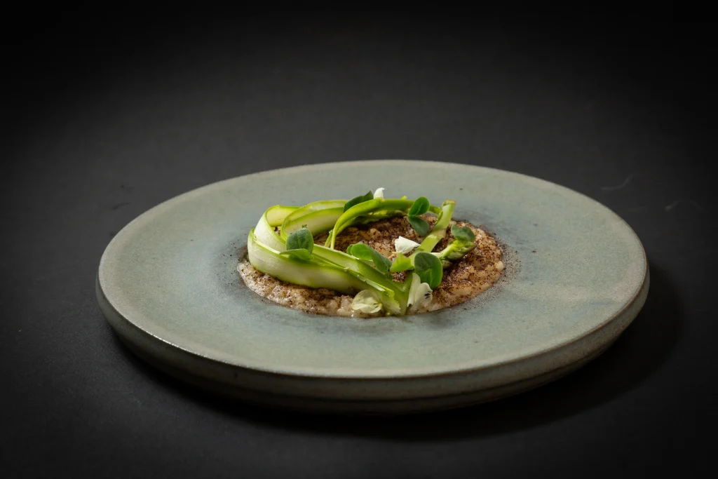 A Cuculia creation with green vegetables and fresh herbs