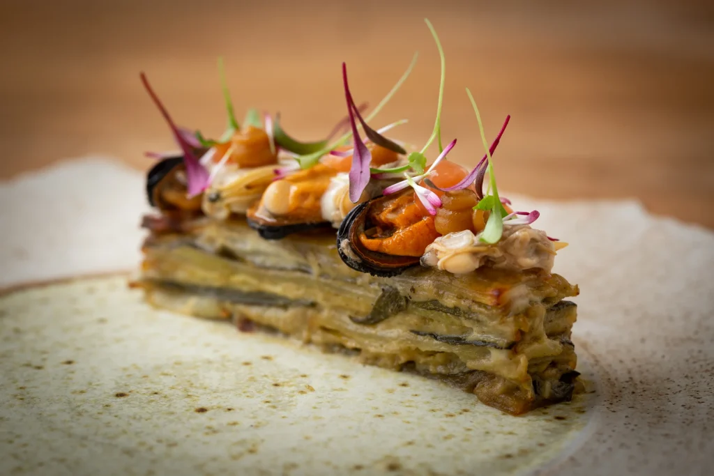 Savoury millefeuille with herbs and flowers