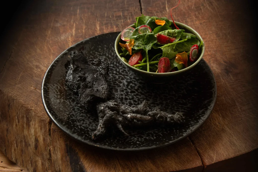Squid with ink and salad