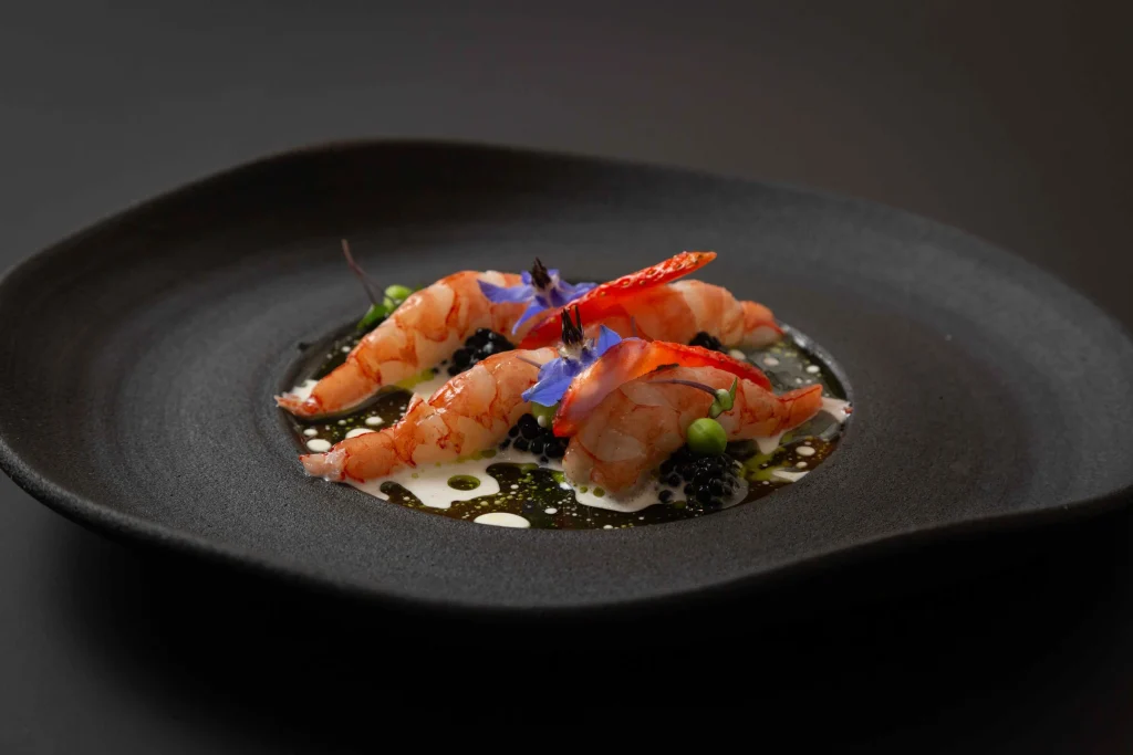 Prawns with caviar and coconut